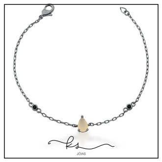 Detalhes do produto pulseira ródio negro corrente gota nude