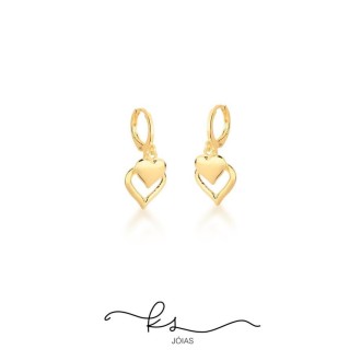 Detalhes do produto Brinco ouro argola executiva com dois corações pendurados