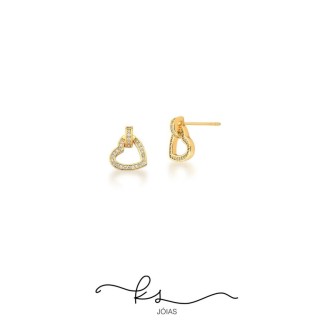 Detalhes do produto Brinco ouro coração vazado cravejado zircônias com 1 elo