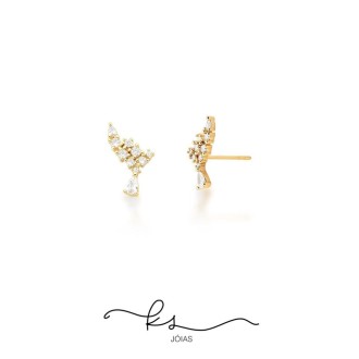 Detalhes do produto Brinco ouro mini cuff com pontos zircônias e gota cristal