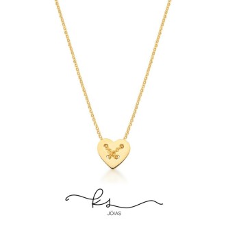 Detalhes do produto Colar ouro coração liso com corrente trançada em x