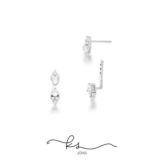 Detalhes do produto brinco ródio 2 em1 ear jacket com zircônias