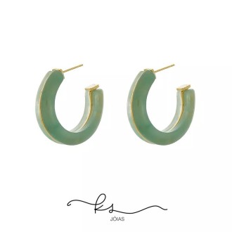 Detalhes do produto brinco ouro argola acetato verde fio ouro