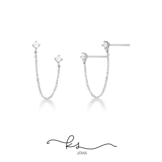 Detalhes do produto brinco ródio para 2 furos ear line ponto de luz com corrente