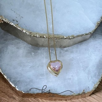 Detalhes do produto colar ouro coração cristal rosa cravação inglesa
