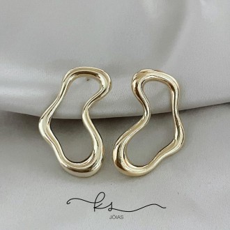 Detalhes do produto brinco ouro orgânico vazado fino