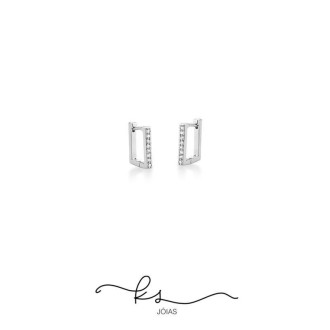 Detalhes do produto brinco argola ródio retangular com zircônias M - 2mm x 12mm