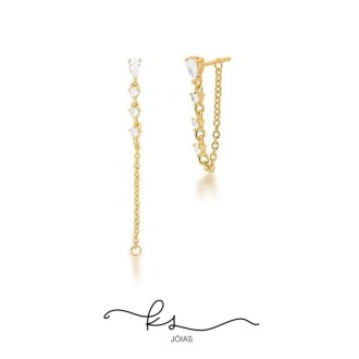 Detalhes do produto brinco ouro ear jacket corrente com ponto de luz e zirconias
