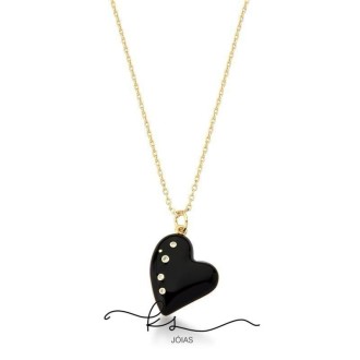 Detalhes do produto colar ouro coração esmaltado preto com pontos zirconias