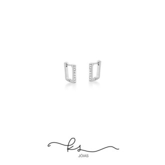 Detalhes do produto brinco argola ródio retangular com zircônias P - 2mm x 11mm